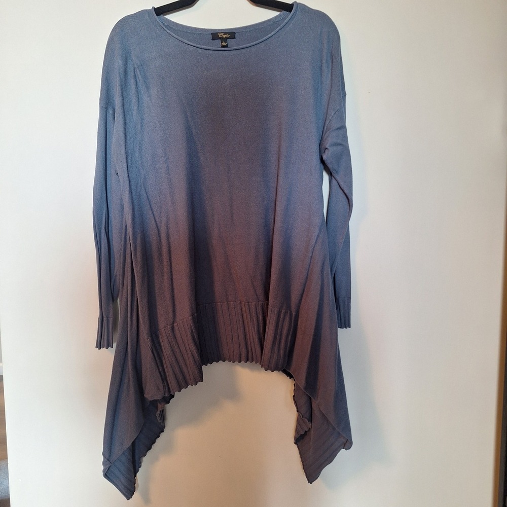 Cupio Blue Sharkbite Hem Long Sleeve Crew Neck Sweater Tunic Size Large
